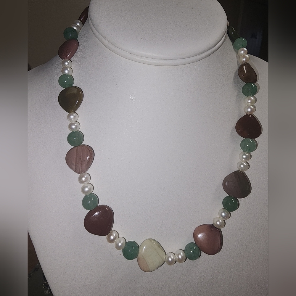 Artisan Jadeite,Jasper Cultured Freshwater Pearl Necklace